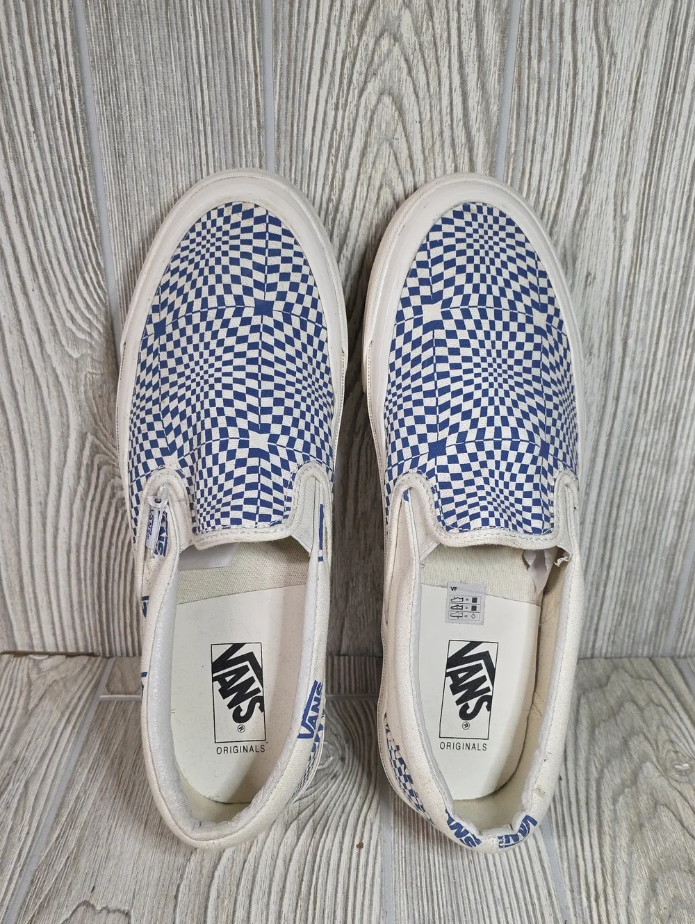 Vans OG Classic Slip On LX Blue White Optical Checkerboard Sneakers Mens Size 10
